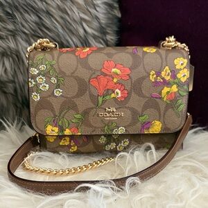 Coach Brown Floral Signature Crossbody with Gold Chain